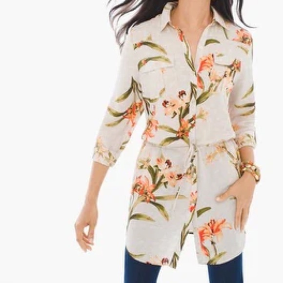 Chico's Tops - CHICO’S ~ NEW Spring Lily Utility Shirt Roll Tab Sleeves Waist Tie